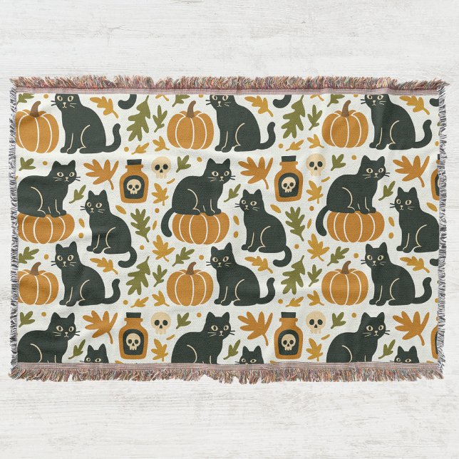 Schwarze Katze und Kürbis Webmuster Decke (Von Creator hochgeladen)