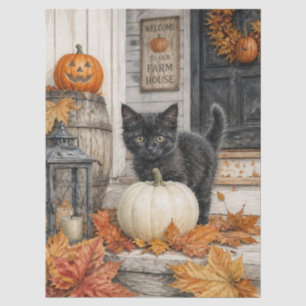 Schwarze Katze und Kürbisfarmhaus Halloween Seidenpapier
