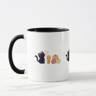Schwarze Katze und Kürbisgewürze Tasse