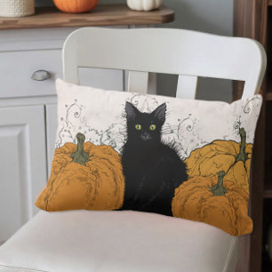 Schwarze Katze und Kürbisse im Herbst Lendenkissen