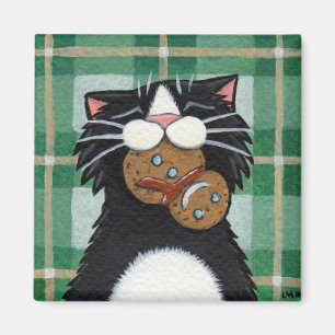 Schwarze Katze und Lebkuchen Snowman Magnet