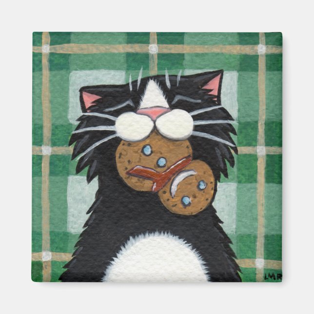 Schwarze Katze und Lebkuchen Snowman Magnet (Vorne)