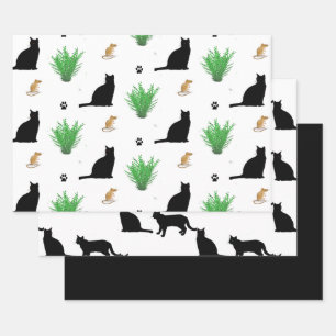 Schwarze Katze und Maus Muster  Geschenkpapier Set