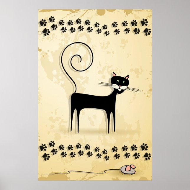 Schwarze Katze und Maus Poster (Vorne)
