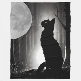 Schwarze Katze und Mond Fleecedecke