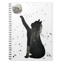 Schwarze Katze und Mond Haustier Kätzchen Aquarell