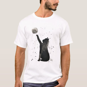 Schwarze Katze und Mond streicheln Kätzchen Aquare T-Shirt