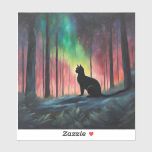 Schwarze Katze und Nordlichter Aufkleber