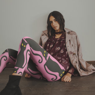 SCHWARZE KATZE- UND PINKYOGA-PANTE LEGGINGS