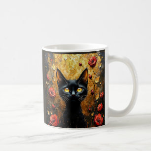 Schwarze Katze und Rosen Kaffeetasse