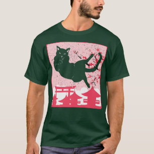 Schwarze Katze und Sakura Anime T-Shirt