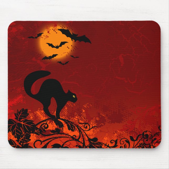 Schwarze Katze und Schläger Halloweens Mousepad (Vorne)