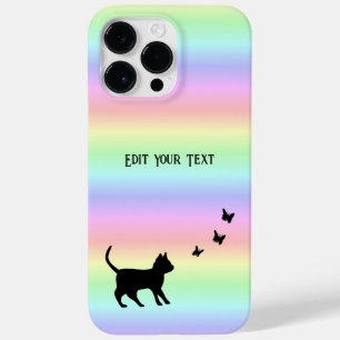 Schwarze Katze und Schmetterling auf Regenbogen Case-Mate iPhone 14 Pro Max Hülle