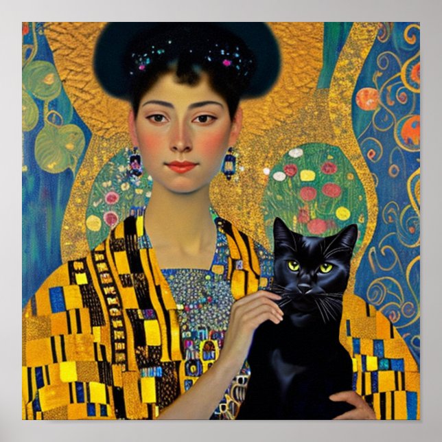 Schwarze Katze und schöne Frau Poster (Vorne)