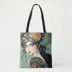 Schwarze Katze und schöne Frauen Tote Tasche