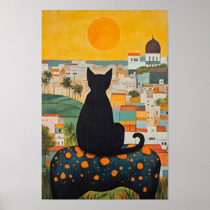 Schwarze Katze und schöne Stadt  Poster