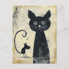Schwarze Katze und schwarze Maus Postkarte
