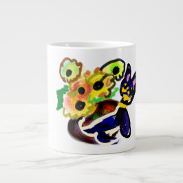 Schwarze Katze und Sonnenblumen  Jumbo-Tasse