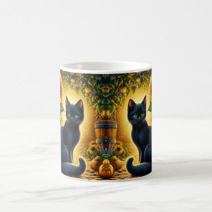 Schwarze Katze und Sonnenblumen Kaffeetasse