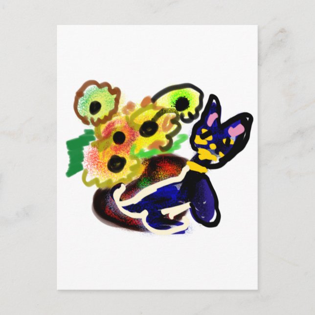 Schwarze Katze und Sonnenblumen  Postkarte (Vorderseite)