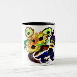 Schwarze Katze und Sonnenblumen  Zweifarbige Tasse