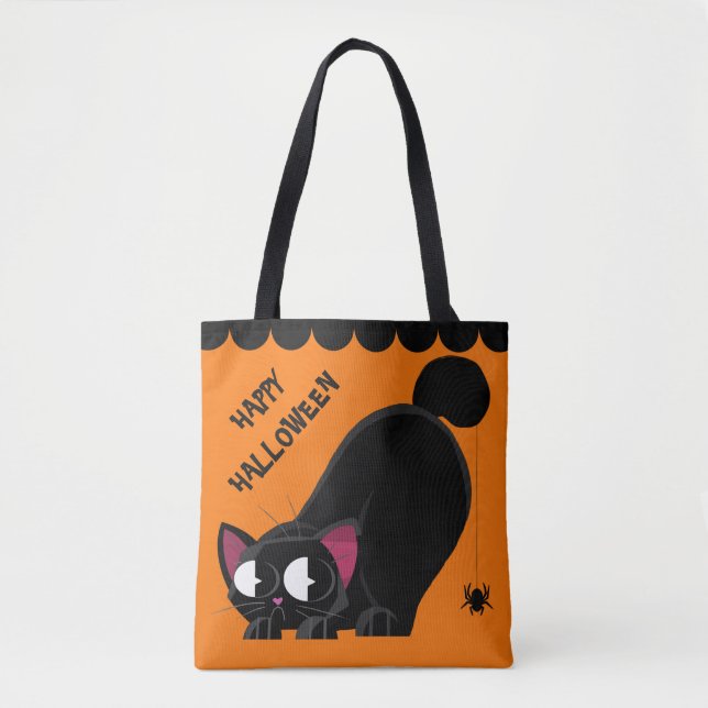 Schwarze Katze und Spinne Halloweens (Vorderseite)
