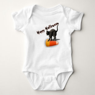 Schwarze Katze und Süßigkeits-Mais Baby Strampler