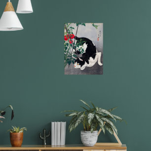 Schwarze Katze und Tomatenpflanze Takahashi Hiroak Poster