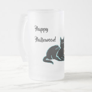 Schwarze Katze und Totenkopf Halloween Mattglas Bierglas