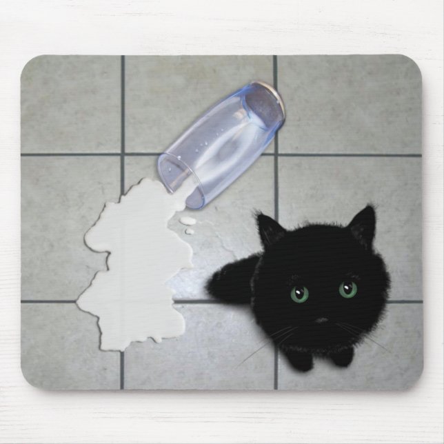 Schwarze Katze und verschüttete Milch Mousepad (Vorne)