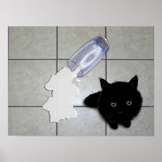 Schwarze Katze und verschüttete Milch Poster (Vorne)