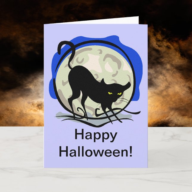 Schwarze Katze und Vollmond Karte (Black Cat and Full Moon Card)