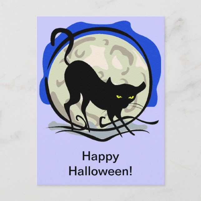Schwarze Katze und Vollmond Postkarte (Vorderseite)