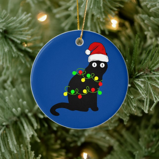 Schwarze Katze und Weihnachtsleuchten Ornament (Baum)