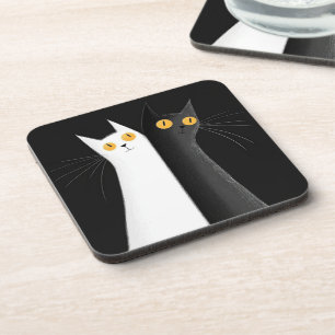 Schwarze Katze und weiße Katzen auf Schwarz Getränkeuntersetzer