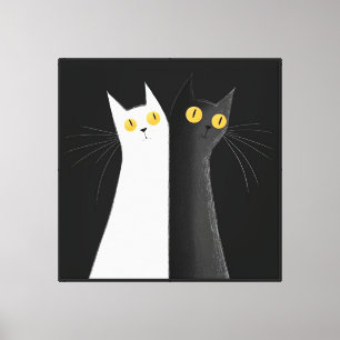 Schwarze Katze und weiße Katzen auf Schwarz Leinwanddruck