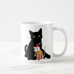 Schwarze Katze und weiße Maus Weihnachten Kaffeetasse