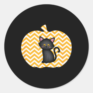 Schwarze Katze und Zickzack-Kürbis Halloween Männe Runder Aufkleber