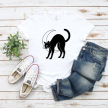 Schwarze Katze und zunehmender Mond Liniengrafik