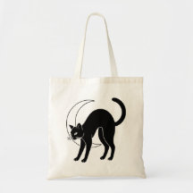 Schwarze Katze und zunehmender Mond Liniengrafik