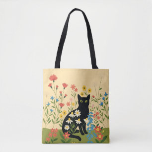 Schwarze Katze unter farbenfrohen Wildblumen – Cot