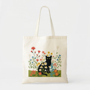 Schwarze Katze unter farbenfrohen Wildblumen – Cot Tragetasche