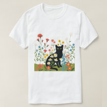 Schwarze Katze unter farbenfrohen Wildblumen - Ker