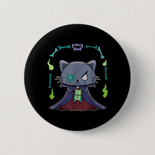 Schwarze Katze Vampir Dracula und Teddybär für Button