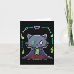 Schwarze Katze Vampir Dracula und Teddybär für Karte