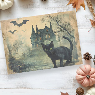 Schwarze Katze Vintage Halloween Decoupage Seidenpapier