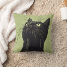 Schwarze Katze Vintage Lino-Druck 40 cm Kissen