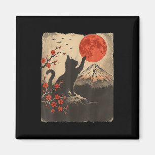 Schwarze Katze Vintage Retro Japan Art Japanisches Magnet