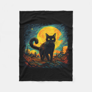 Schwarze Katze Vintage Retro Stil Katzen Kunst Wer Fleecedecke