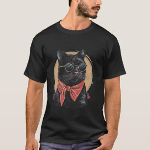 Schwarze Katze Vintage Retro Stil Schwarze Kitty K T-Shirt